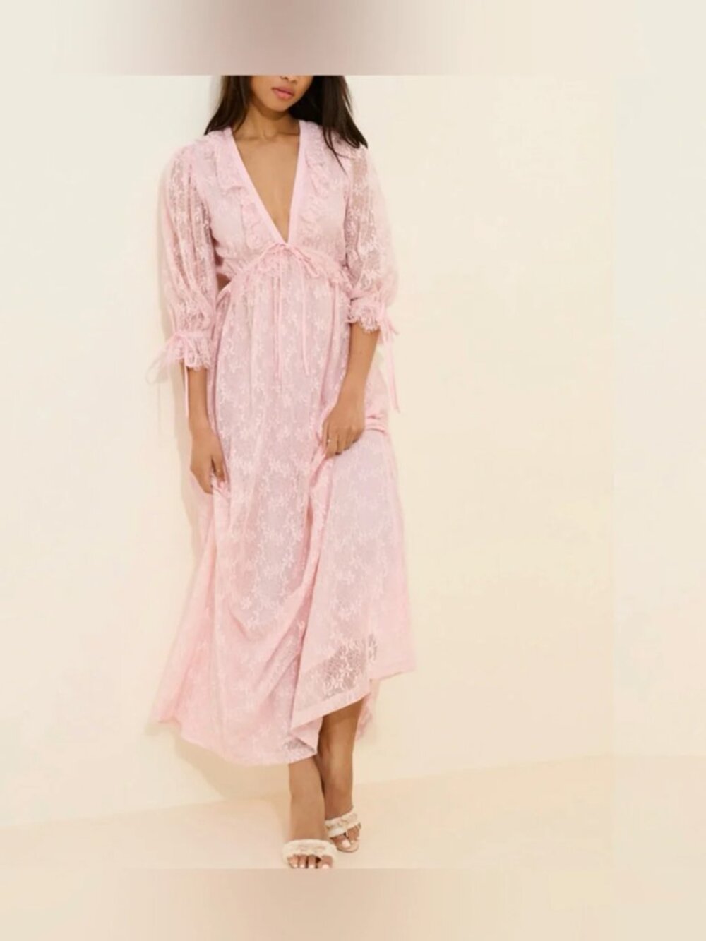 Amy Jane London Anthropologie Lac Pink Vintage Inspired romantic midi dress M